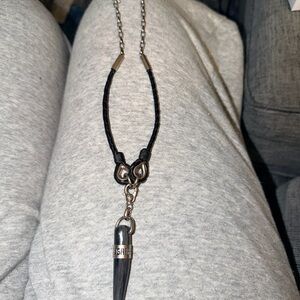 D & G Black Leather Cord Necklace with Horn Pendant